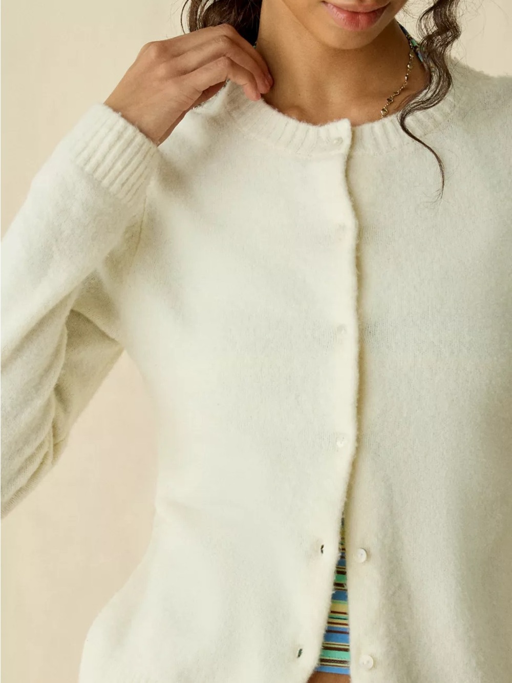 Kimchi Blue Cream Button-Front Crewneck Cardigan